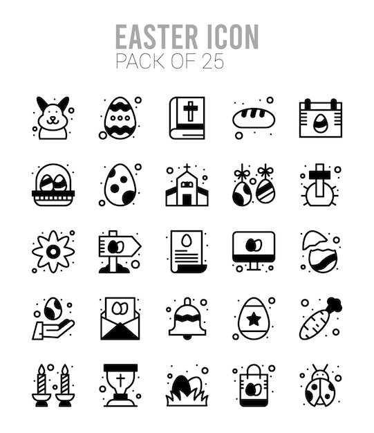 25 iconos de relleno lineal de Pascua Pack ilustración vectorial