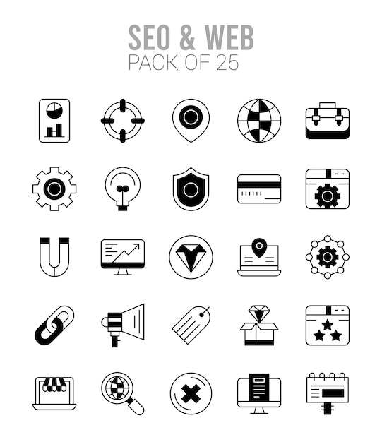 25 iconos de relleno lineal SEO WEB Pack ilustración vectorial