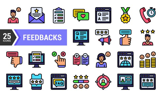 25 íconos de retroalimentación coloridos para su proyecto de diseño