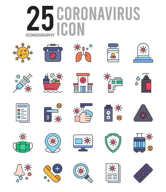 25 ilustración de vector de paquete de iconos de color lineal de coronavirus