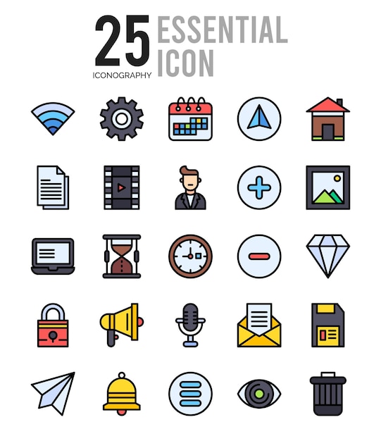 25 ilustración de vector de paquete de iconos de color lineal esencial