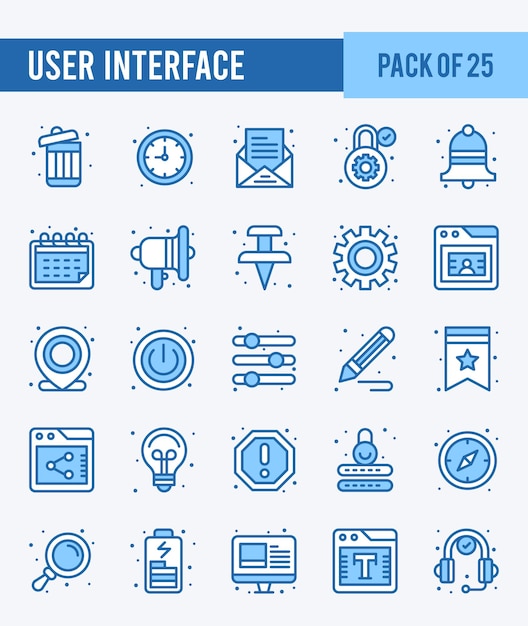 25 Ilustración de vector de paquete de iconos de color lineal de interfaz de usuario