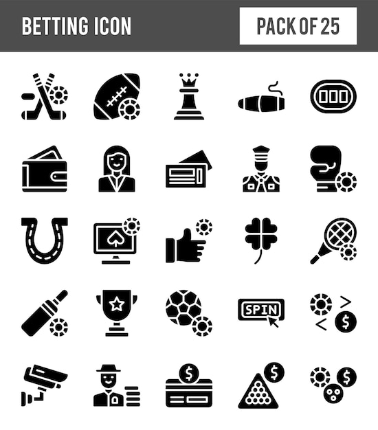 25 Ilustración de vector de paquete de iconos de glifo de apuestas