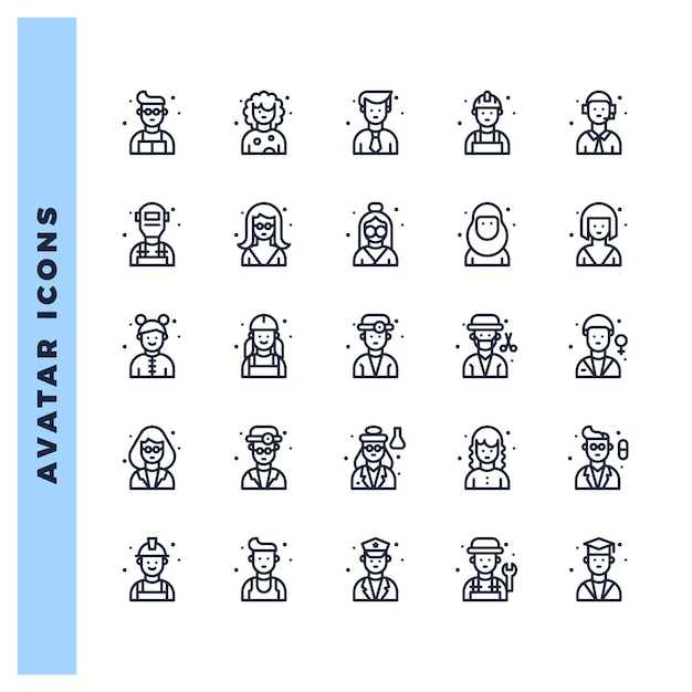25 Ilustración vectorial del paquete de iconos lineal de Avatar