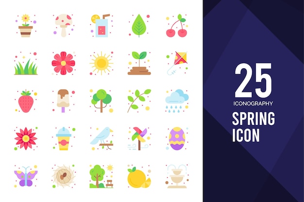 Vector 25 ilustración vectorial del paquete de iconos planos de primavera