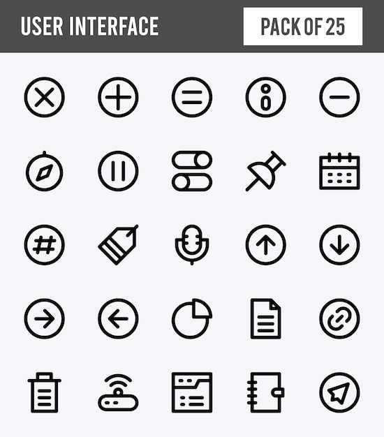 25 interfaz de usuario lineal iconos ampliados paquete ilustración vectorial