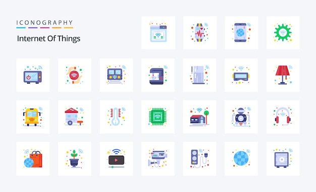 25 Internet de las cosas Paquete de iconos de color plano Ilustración de iconos vectoriales