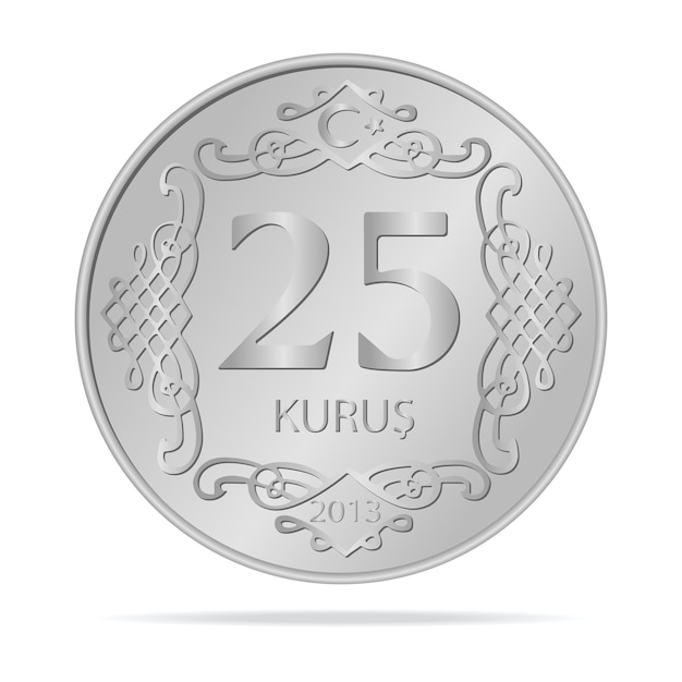 25 Kurus de Turquía una moneda en estilo vectorial sobre un fondo blanco 3d