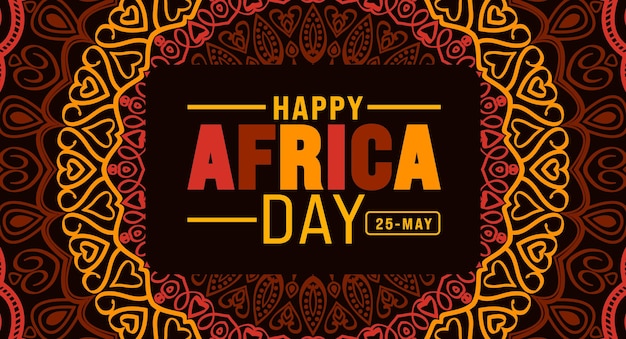 El 25 de mayo es el Feliz Día de África con un fondo de patrón de forma geométrica con diseño vectorial de mapa africano