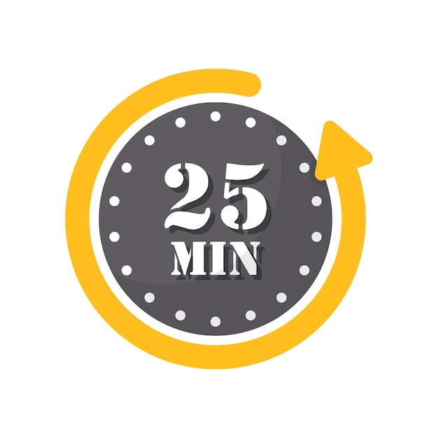 25 minutos en el icono del cronómetro en estilo plano Ilustración vectorial del temporizador de la cara del reloj en un fondo aislado Conteo regresivo concepto de negocio