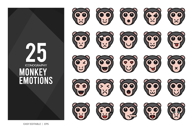 25 Mono Emoticon Color lineal paquete de iconos ilustración vectorial