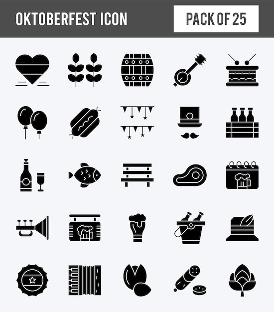 25 Oktoberfest Glifo paquete de iconos ilustración vectorial