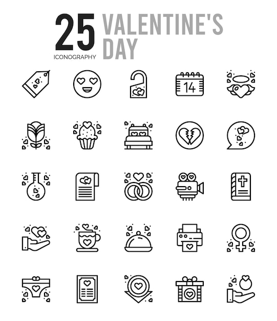 25 paquete de iconos de color lineal del día de San Valentín ilustración vectorial