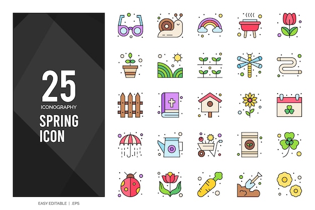 25 paquete de iconos de color lineal de primavera ilustración vectorial