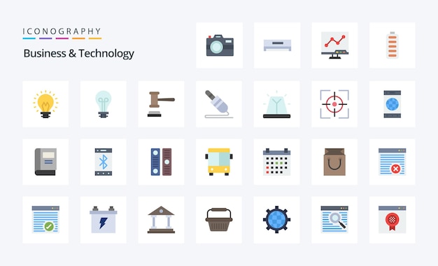 25 Paquete de iconos de color plano de tecnología empresarial Ilustración de iconos vectoriales