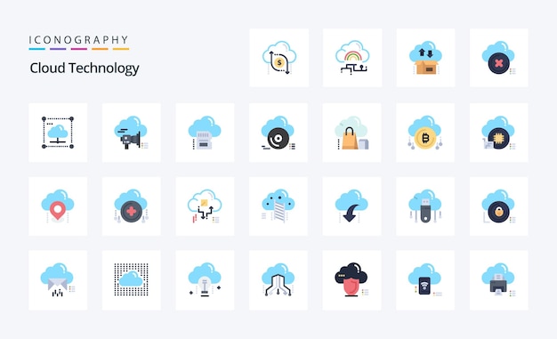 25 Paquete de iconos de color plano de tecnología en la nube Ilustración de iconos vectoriales