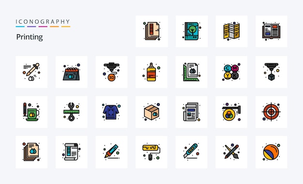 25 Paquete de iconos de estilo relleno de línea de impresión Ilustración de iconografía vectorial