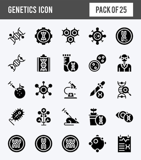 25 paquete de iconos de glifos genéticos ilustración vectorial