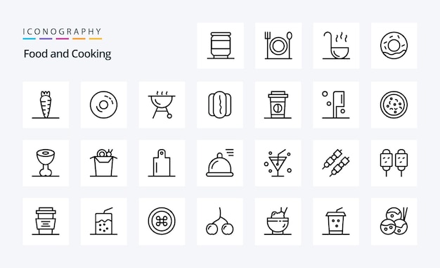25 Paquete de iconos de línea de alimentos Ilustración de iconos vectoriales