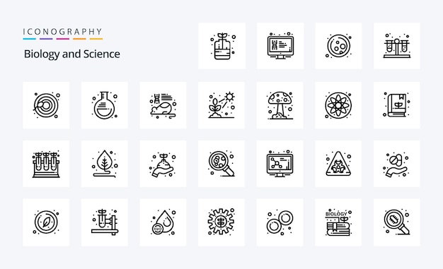 25 Paquete de iconos de línea de biología Ilustración de iconos vectoriales