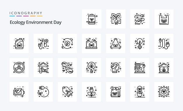 25 Paquete de iconos de línea ecológica Ilustración de iconos vectoriales