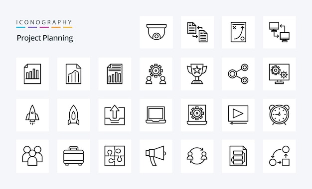 25 Paquete de iconos de línea de planificación de proyectos Ilustración de iconos vectoriales
