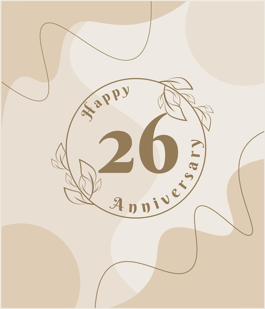 26 años de aniversario, logotipo minimalista. ilustración vectorial marrón en la plantilla de follaje minimalista.