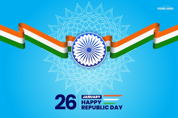 26 de enero Día de la República de la India Celebración de saludo con la bandera indiana ondulada vector