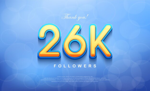 26k número para agradecer a los seguidores único fondo azul bokeh