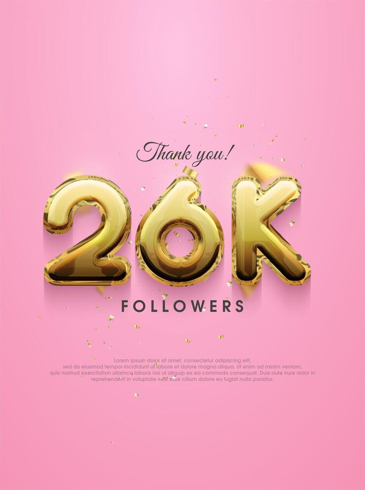 Vector 26k seguidores diseñan con números de oro de lujo para saludos en publicaciones de redes sociales