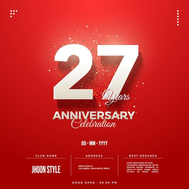 27 aniversario con concepto de color rojo y blanco.