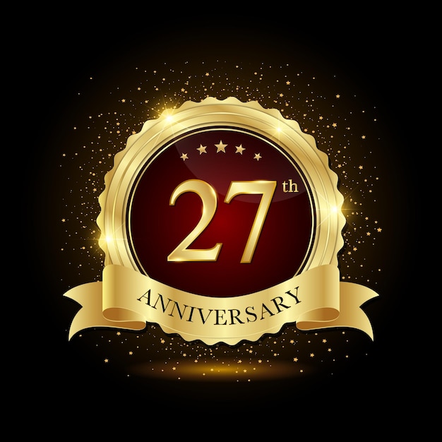 27 Aniversario Diseño de emblema dorado para evento de cumpleaños Logotipo de aniversario Plantilla de aniversario