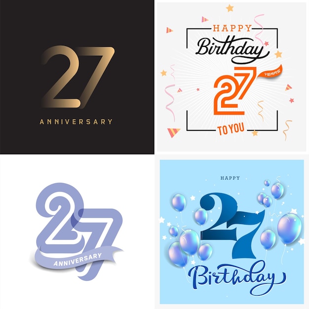 27 años aniversario vector número icono cumpleaños logotipo etiqueta diseño de aniversario