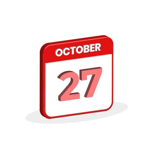 27 de octubre calendario 3D icono 3D calendario 27 de octubre fecha mes icono vector ilustrador