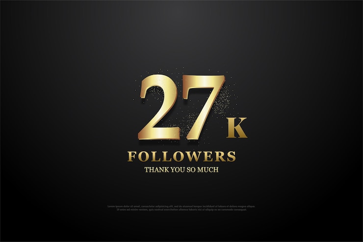 Vector 27k seguidores con la ilustración de números de color dorado curvo