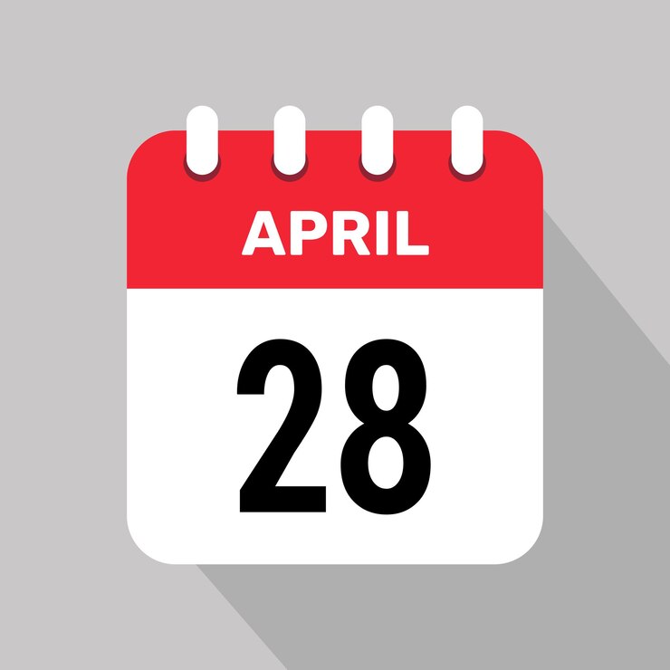 28 de abril Iconos de calendario Ilustración vectorial Diseño gráfico