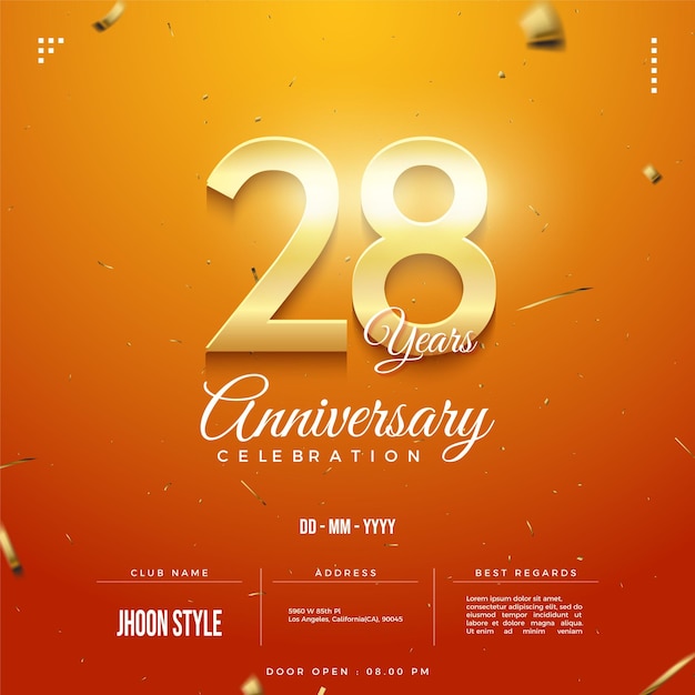 28 aniversario con números brillantes.