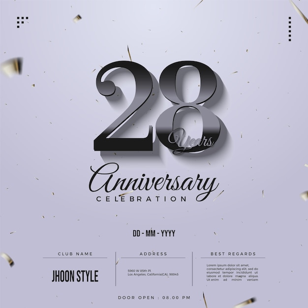 28 aniversario sobre fondo plateado.