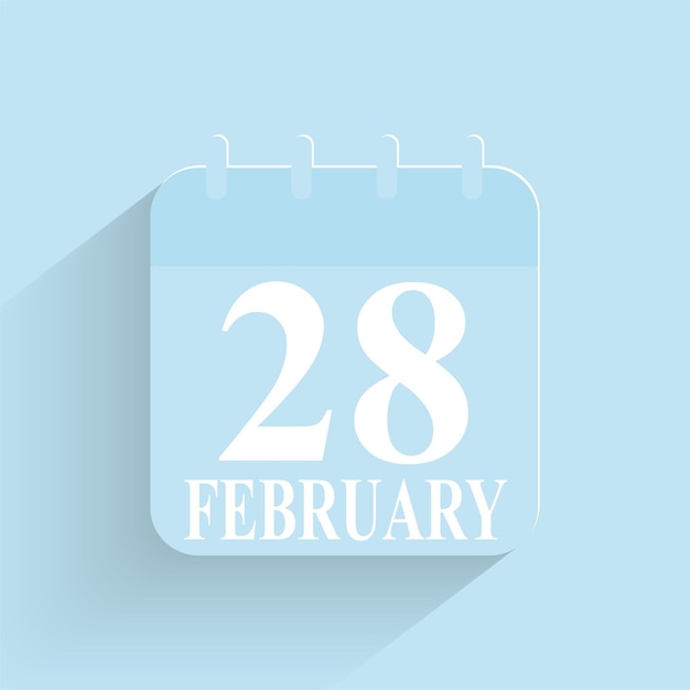 28 de febrero Icono de calendario diario Fecha y hora Día Mes Vacaciones Diseño plano Ilustración vectorial