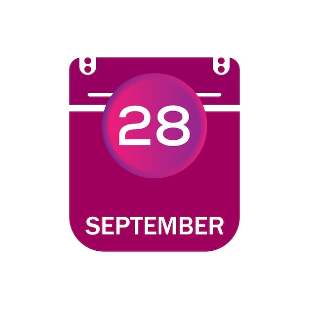 28 de septiembre, icono de calendario de septiembre con fecha