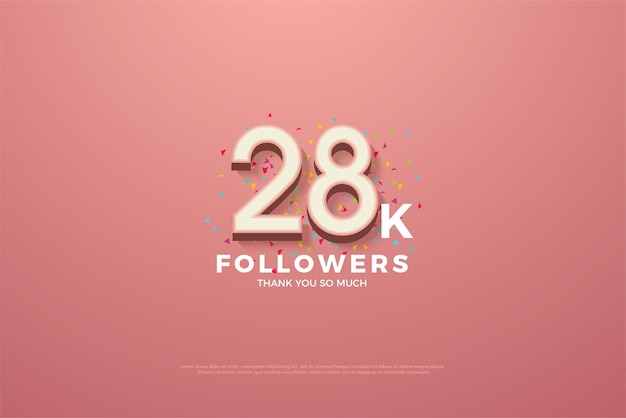 28k seguidores con chispas de papel de celebración.
