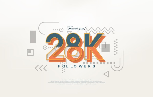 28k seguidores Gracias con coloridos números de dibujos animados ilustraciones