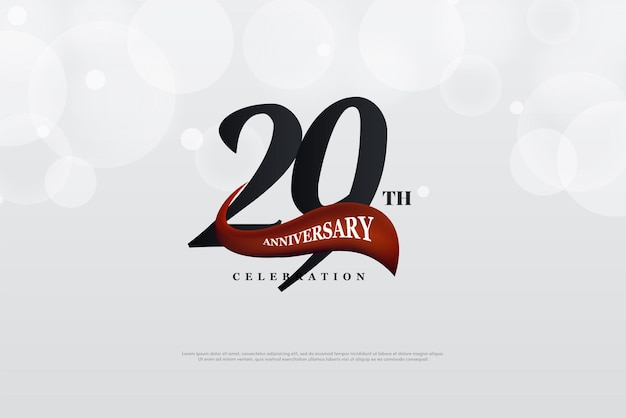 29 Aniversario con gráficos y números rojos curvos