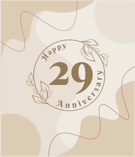 29 años de aniversario, logotipo minimalista. ilustración vectorial marrón en la plantilla de follaje minimalista.