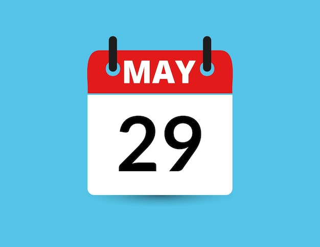 29 de mayo Calendario de icono plano aislado en fondo azul Ilustración vectorial de fecha y mes
