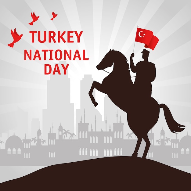 29 de octubre día de la república de turquía, y militares a caballo con bandera