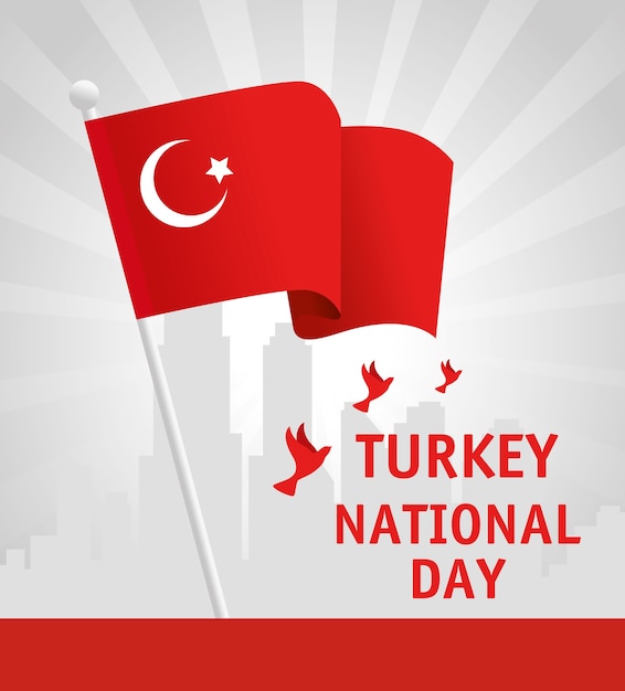 29 de octubre día de la república de turquía con palomas volando y bandera