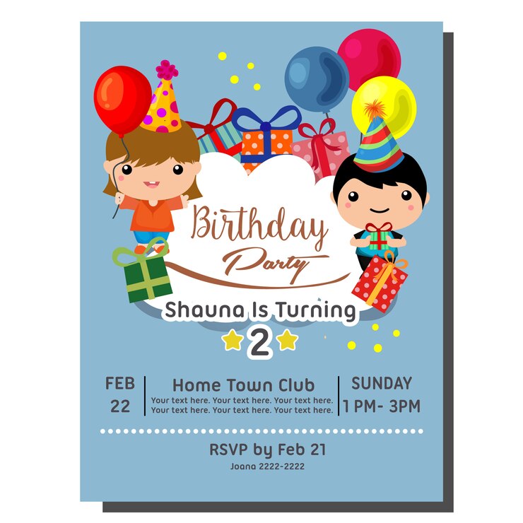 2da tarjeta de invitación de la fiesta de cumpleaños de dibujos animados lindo con niño lindo