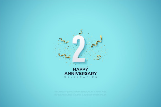 2do aniversario con números y fiesta sobre fondo azul brillante.