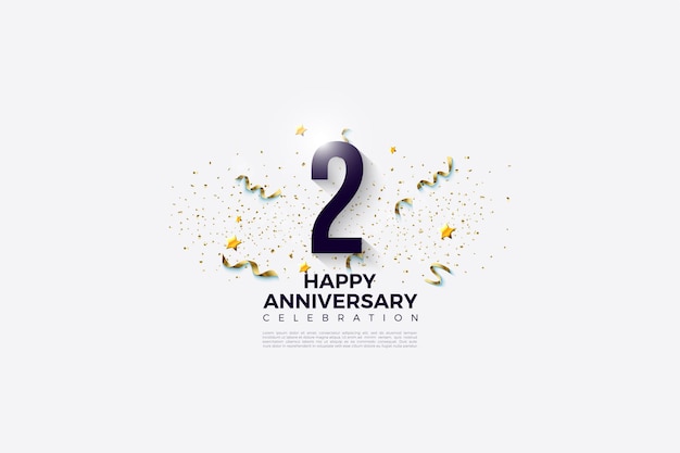 2do aniversario con números y fiesta sobre fondo blanco.